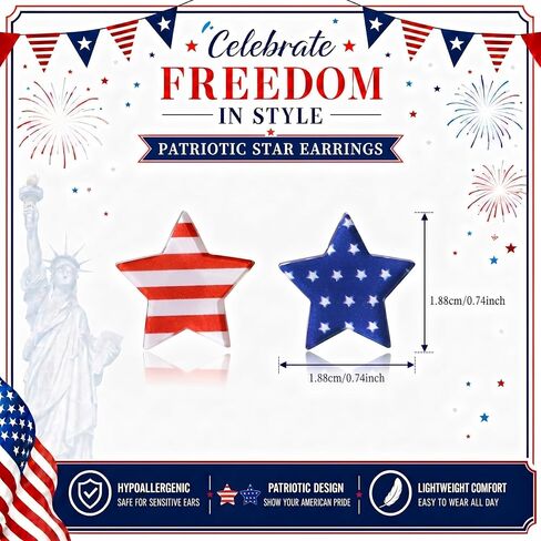 4th of July Earrings for Women- Patriotic Red White and Blue Star Stud Jewelry, Fourth of July Outfits Accessories Gifts in Saudi Arabia