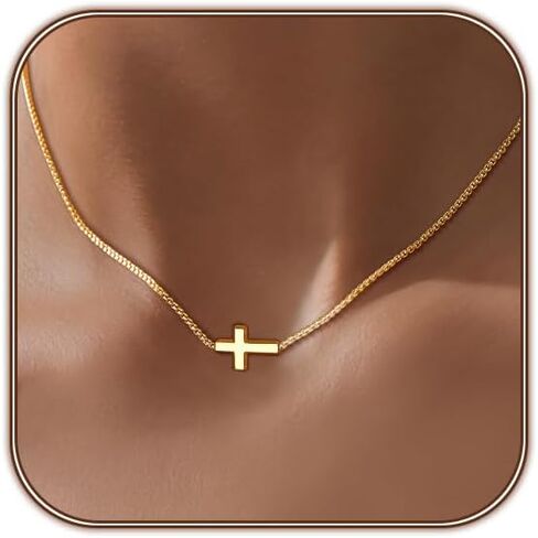 Airmb Cross Necklace for Women Choker 14K Gold/925 Silver Plated Dainty Choker Small Cross Pendant Trendy Cute Cross Charm Delicate Necklace Hypoallergenic Faith Jewelry Religious Gifts for Women in Saudi Arabia