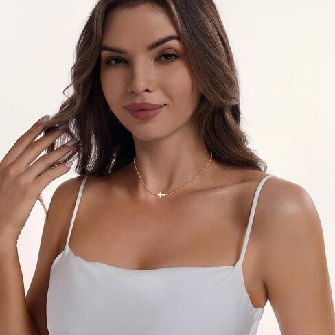 Airmb Cross Necklace for Women Choker 14K Gold/925 Silver Plated Dainty Choker Small Cross Pendant Trendy Cute Cross Charm Delicate Necklace Hypoallergenic Faith Jewelry Religious Gifts for Women in Saudi Arabia
