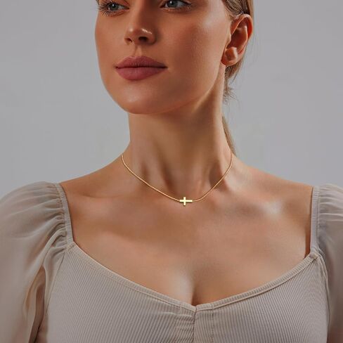 Airmb Cross Necklace for Women Choker 14K Gold/925 Silver Plated Dainty Choker Small Cross Pendant Trendy Cute Cross Charm Delicate Necklace Hypoallergenic Faith Jewelry Religious Gifts for Women in Saudi Arabia
