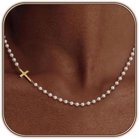 Airmb Cross Necklace for Women Choker 14K Gold/925 Silver Plated Dainty Choker Small Cross Pendant Trendy Cute Cross Charm Delicate Necklace Hypoallergenic Faith Jewelry Religious Gifts for Women in Saudi Arabia