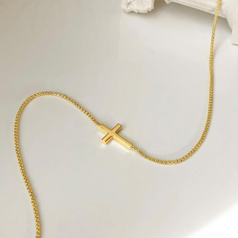 Airmb Cross Necklace for Women Choker 14K Gold/925 Silver Plated Dainty Choker Small Cross Pendant Trendy Cute Cross Charm Delicate Necklace Hypoallergenic Faith Jewelry Religious Gifts for Women in Saudi Arabia