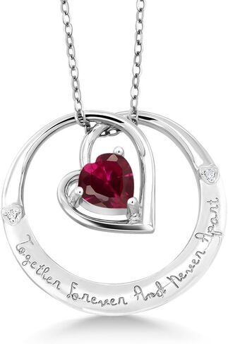 Gem Stone King 925 Sterling Silver 'Together Forever And Never Apart' Created Ruby and Diamond Pendant in Saudi Arabia