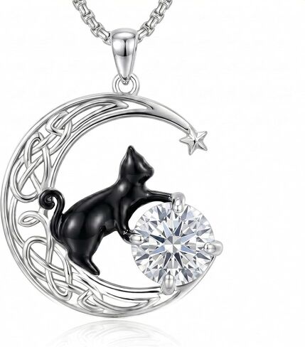 POIUY Cat Necklace for Women Birthstone Jewelry Necklace Moon Pendant Jewelry for Mom Christmas Birthday Anniversary Mothers Valentines Day Cat Gift for Cat Lovers Mother Women Wife Her in Saudi Arabia