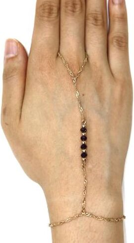 Fashion Jewelry ~ Purple Beads Hand Chain Slave Bracelet Ring Combo (B4850-PP) in Kuwait
