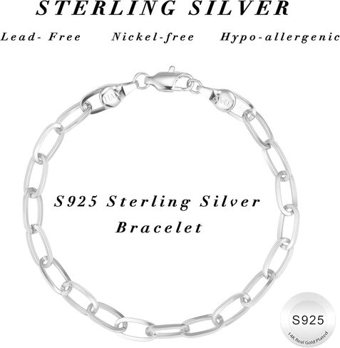 S925 Sterling Silver Paperclip Chain Bracelets for Women - Sterling Silver Paperclip Chain Bracelet Handmade Jewelry Gold Bracelets for Women 8" in Saudi Arabia