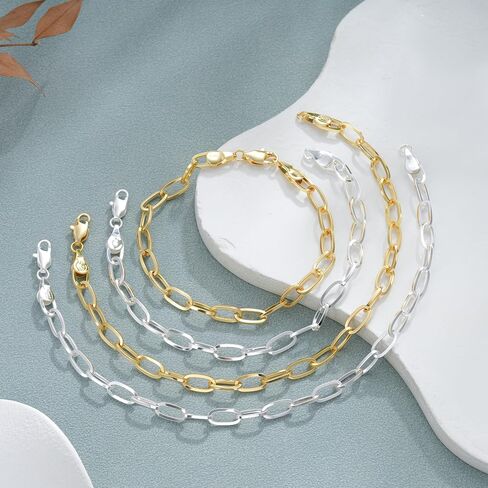 S925 Sterling Silver Paperclip Chain Bracelets for Women - Sterling Silver Paperclip Chain Bracelet Handmade Jewelry Gold Bracelets for Women 8" in Saudi Arabia