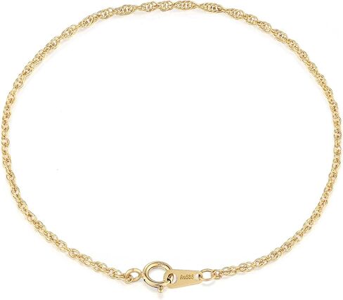 14K Gold Rope Bracelets, Thin Real Gold Dainty Twist Link Chain 1.8mm, 6-7 Inches for Women Men, Hypoallergenic, Non-Tarnish, Dainty Layering Minimalist Jewelry (7 inches) in Saudi Arabia