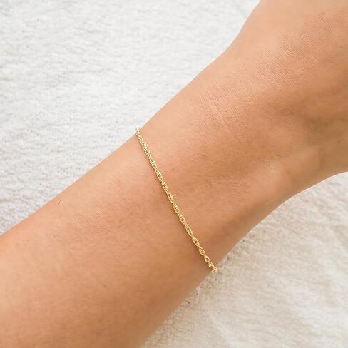 14K Gold Rope Bracelets, Thin Real Gold Dainty Twist Link Chain 1.8mm, 6-7 Inches for Women Men, Hypoallergenic, Non-Tarnish, Dainty Layering Minimalist Jewelry (7 inches) in Saudi Arabia