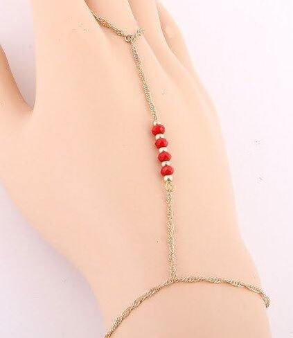 مجوهرات الأزياء ~ الخرز الأحمر العنابي سلسلة اليد سوار الرقيق مجموعة حلقة للنساء عادية (B4850-BUR LJ) in Kuwait