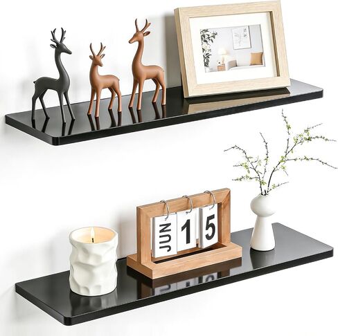 Floating Shelves for Wall Set of 2,12 in Wide Ehelf Narrow Floating for Decor Storage,Wall Mounted Acrylic Shelf,for Living Room, Bedroom, Bathroom and Kitchen(Black) in Kuwait