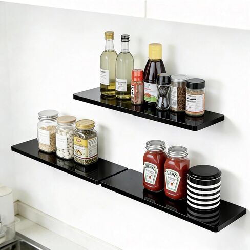 Floating Shelves for Wall Set of 2,12 in Wide Ehelf Narrow Floating for Decor Storage,Wall Mounted Acrylic Shelf,for Living Room, Bedroom, Bathroom and Kitchen(Black) in Kuwait