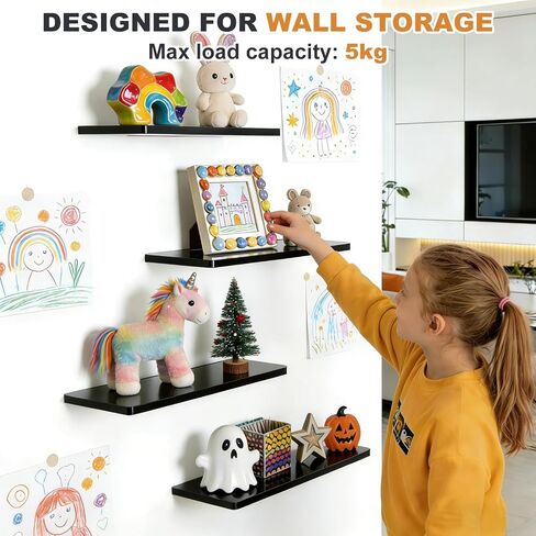 Floating Shelves for Wall Set of 2,12 in Wide Ehelf Narrow Floating for Decor Storage,Wall Mounted Acrylic Shelf,for Living Room, Bedroom, Bathroom and Kitchen(Black) in Kuwait