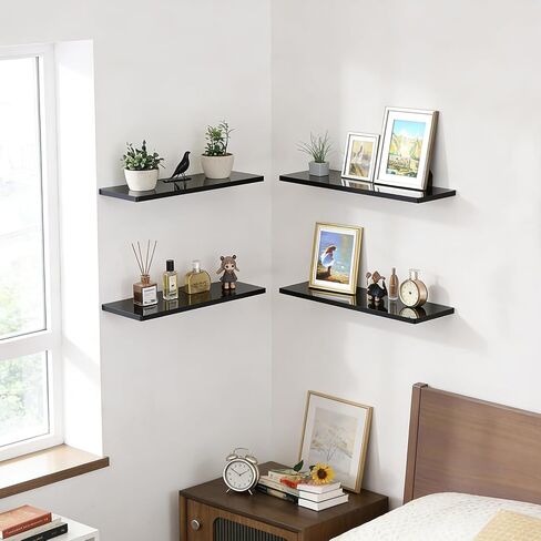Floating Shelves for Wall Set of 2,12 in Wide Ehelf Narrow Floating for Decor Storage,Wall Mounted Acrylic Shelf,for Living Room, Bedroom, Bathroom and Kitchen(Black) in Kuwait