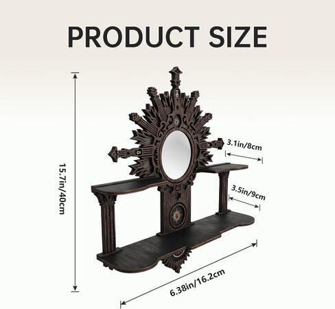 Witchy Trinket Shelf with Mirror, Gothic Wooden Floating Shelves for Essential Oils & Boho Altar Decor, Crystal Display Shelf for Home Bedroom Living Room, Unique Gifts for Women in Saudi Arabia