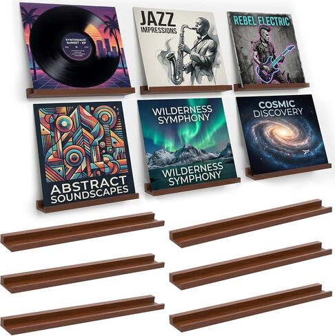 6 Pack Wood Vinyl Wall Mount Record Display, Record Shelves for Wall, Album Magazine, Record Shelf, Vinyl Holder Wall in Kuwait
