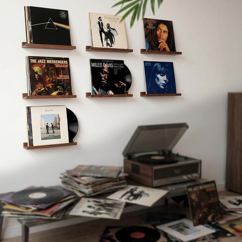 6 Pack Wood Vinyl Wall Mount Record Display, Record Shelves for Wall, Album Magazine, Record Shelf, Vinyl Holder Wall in Kuwait