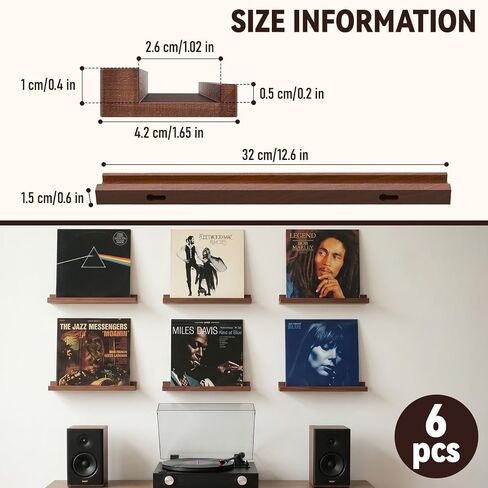 6 Pack Wood Vinyl Wall Mount Record Display, Record Shelves for Wall, Album Magazine, Record Shelf, Vinyl Holder Wall in Kuwait