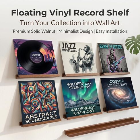 6 Pack Wood Vinyl Wall Mount Record Display, Record Shelves for Wall, Album Magazine, Record Shelf, Vinyl Holder Wall in Kuwait