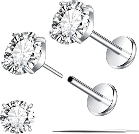 1 Pair 20G G23 Implant Grade Titanium Flat Back Stud Earrings, 5mm CZ Threadless Cartilage Stud Earrings, Helix Tragus Conch Piercing Jewelry, Hypoallergenic for Women in Saudi Arabia