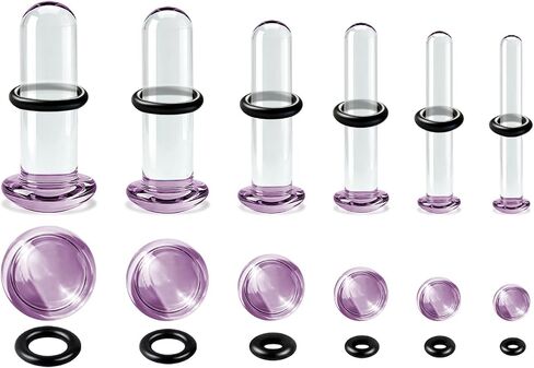 4-12Pcs Glass Ear Stretching Kit 1.6-10mm Plugs for Ears Gauges with O-Rings Single Flare Glass Gauge Stretching Kit Ear Expander Body Piercing Jewelry for Women Men in Kuwait