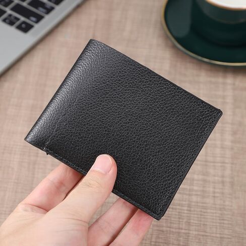 Ultra Soft Synthetic Leather Men's Wallet, Minimalist Bifold Bussiness Card Holder Man Slim Wallets Mens Front Pocket Wallet with Id Window Easy to Carry for Personal Use and Gift Giving (Black) in Kuwait