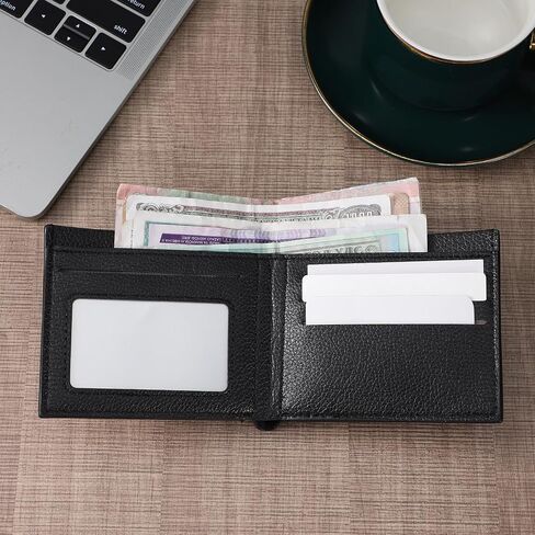 Ultra Soft Synthetic Leather Men's Wallet, Minimalist Bifold Bussiness Card Holder Man Slim Wallets Mens Front Pocket Wallet with Id Window Easy to Carry for Personal Use and Gift Giving (Black) in Kuwait
