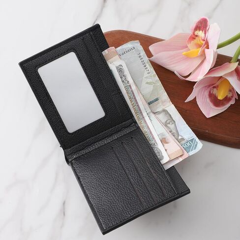 Ultra Soft Synthetic Leather Men's Wallet, Minimalist Bifold Bussiness Card Holder Man Slim Wallets Mens Front Pocket Wallet with Id Window Easy to Carry for Personal Use and Gift Giving (Black) in Kuwait