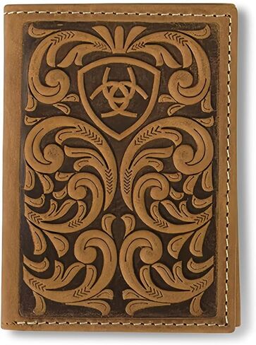 محفظة ARIAT ثلاثية الطي منقوشة، بني متوسط in Kuwait