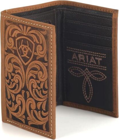 محفظة ARIAT ثلاثية الطي منقوشة، بني متوسط in Kuwait