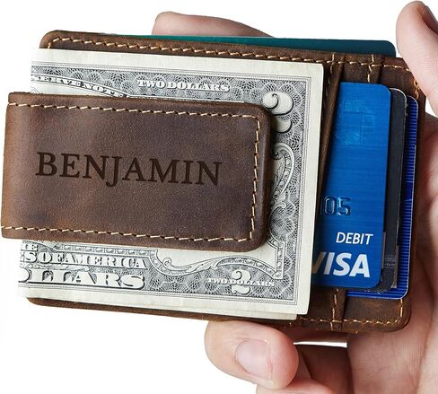 RUGGEDGIFTS Personalized Magnetic Money Clip, Leather Slim Front Pocket Wallet, Birthday Gifts for Men, Leather Wallet For Men, Card Holder With Money Clip, GENUINE Leather in Saudi Arabia