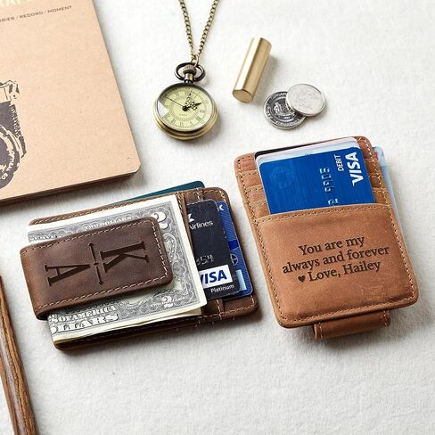 RUGGEDGIFTS Personalized Magnetic Money Clip, Leather Slim Front Pocket Wallet, Birthday Gifts for Men, Leather Wallet For Men, Card Holder With Money Clip, GENUINE Leather in Saudi Arabia