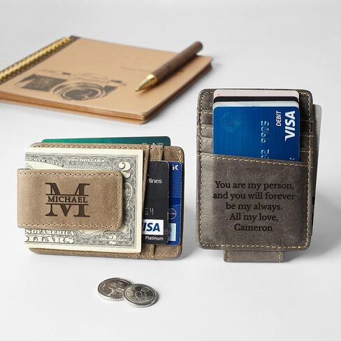 RUGGEDGIFTS Personalized Magnetic Money Clip, Leather Slim Front Pocket Wallet, Birthday Gifts for Men, Leather Wallet For Men, Card Holder With Money Clip, GENUINE Leather in Saudi Arabia