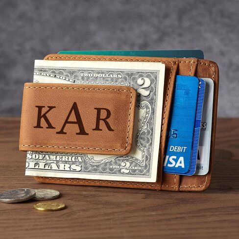 RUGGEDGIFTS Personalized Magnetic Money Clip, Leather Slim Front Pocket Wallet, Birthday Gifts for Men, Leather Wallet For Men, Card Holder With Money Clip, GENUINE Leather in Saudi Arabia