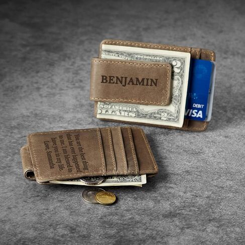 RUGGEDGIFTS Personalized Magnetic Money Clip, Leather Slim Front Pocket Wallet, Birthday Gifts for Men, Leather Wallet For Men, Card Holder With Money Clip, GENUINE Leather in Saudi Arabia