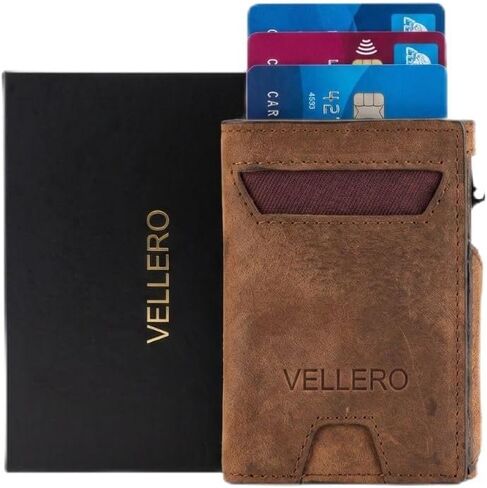 محفظة RFID للرجال من الجلد الطبيعي، محفظة رفيعة ثلاثية الطي مع حامل بطاقات من الألومنيوم، محفظة جيب أمامية تحمل 8-13 بطاقة، نافذة لبطاقة الهوية وفتحة للنقود، محفظة بسيطة in Kuwait