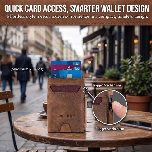 محفظة RFID للرجال من الجلد الطبيعي، محفظة رفيعة ثلاثية الطي مع حامل بطاقات من الألومنيوم، محفظة جيب أمامية تحمل 8-13 بطاقة، نافذة لبطاقة الهوية وفتحة للنقود، محفظة بسيطة in Kuwait