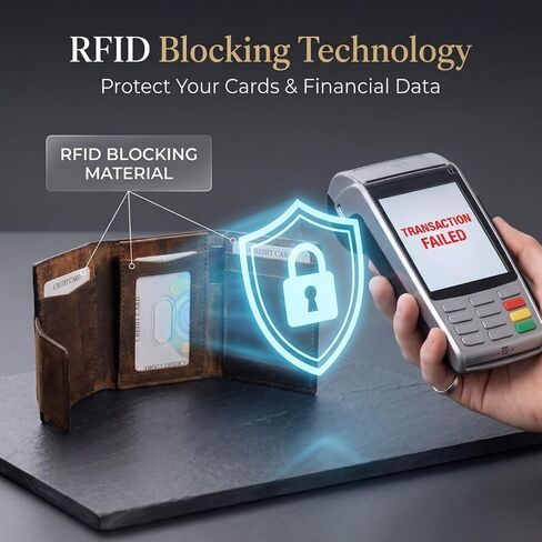 محفظة RFID للرجال من الجلد الطبيعي، محفظة رفيعة ثلاثية الطي مع حامل بطاقات من الألومنيوم، محفظة جيب أمامية تحمل 8-13 بطاقة، نافذة لبطاقة الهوية وفتحة للنقود، محفظة بسيطة in Kuwait