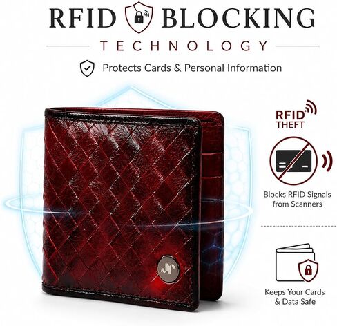 محفظة جلدية أصلية من Rustic Roots للرجال مزودة بتقنية حجب RFID، محفظة ثنائية الطي منسوجة يدويًا مع 6 فتحات للبطاقات وحجيرات مزدوجة للنقود، محفظة جلدية كستنائية نحيفة، هدية له in Kuwait