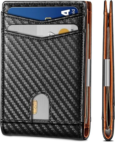 Slim Money Clip Wallet for Men, RFID Blocking Leather Bifold Front Pocket Wallet, Thin Mens Wallet with Card Holder, Minimalist Black Wallet Gift for Him（Orange） in Saudi Arabia