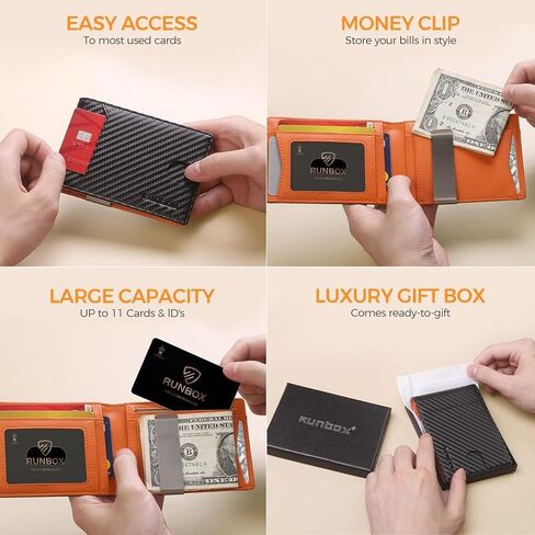 Slim Money Clip Wallet for Men, RFID Blocking Leather Bifold Front Pocket Wallet, Thin Mens Wallet with Card Holder, Minimalist Black Wallet Gift for Him（Orange） in Saudi Arabia