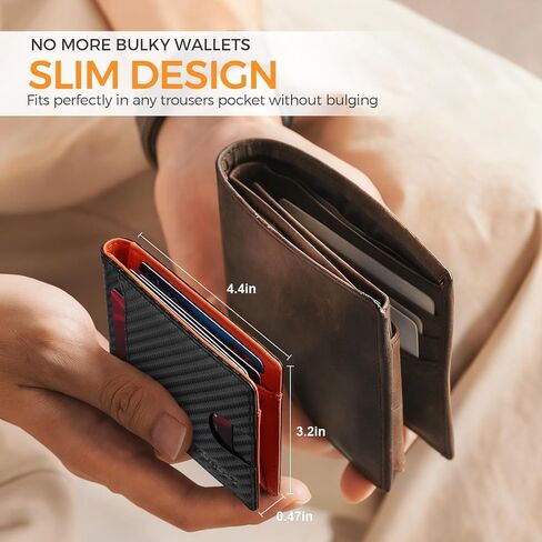 Slim Money Clip Wallet for Men, RFID Blocking Leather Bifold Front Pocket Wallet, Thin Mens Wallet with Card Holder, Minimalist Black Wallet Gift for Him（Orange） in Saudi Arabia