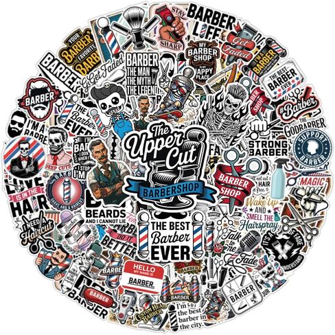 100PCS Barber Stickers – Haircut Beard Vintage Vinyl Waterproof Stickers for Barbers, Stylists, Laptop, Water Bottle, Salon Decor in Saudi Arabia