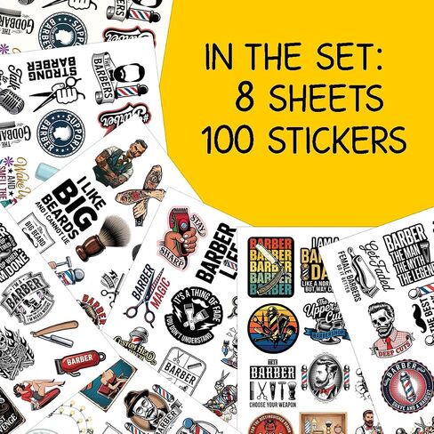 100PCS Barber Stickers – Haircut Beard Vintage Vinyl Waterproof Stickers for Barbers, Stylists, Laptop, Water Bottle, Salon Decor in Saudi Arabia
