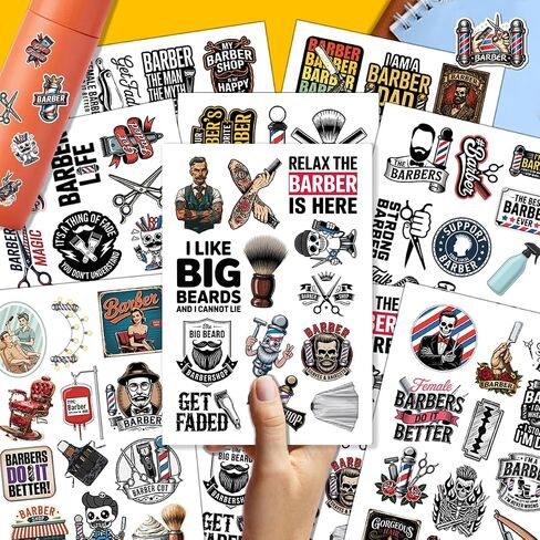 100PCS Barber Stickers – Haircut Beard Vintage Vinyl Waterproof Stickers for Barbers, Stylists, Laptop, Water Bottle, Salon Decor in Saudi Arabia