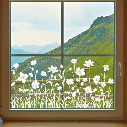White Flower Window Clings Spring Summer Floral Window Decals Reusable Double-Sided Anti-Collision Static Window Stickers (White Flower) in Saudi Arabia