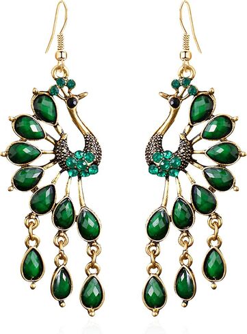Vintage Bohemian Peacock Teardrop Tassel Dangle Drop Earrings for Women Sparkling Crystal Phoenix Bird Statement Earrings Jewelry in Saudi Arabia