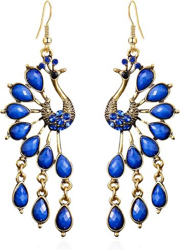 Vintage Bohemian Peacock Teardrop Tassel Dangle Drop Earrings for Women Sparkling Crystal Phoenix Bird Statement Earrings Jewelry in Kuwait