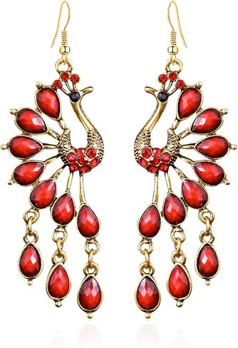 Vintage Bohemian Peacock Teardrop Tassel Dangle Drop Earrings for Women Sparkling Crystal Phoenix Bird Statement Earrings Jewelry in Kuwait
