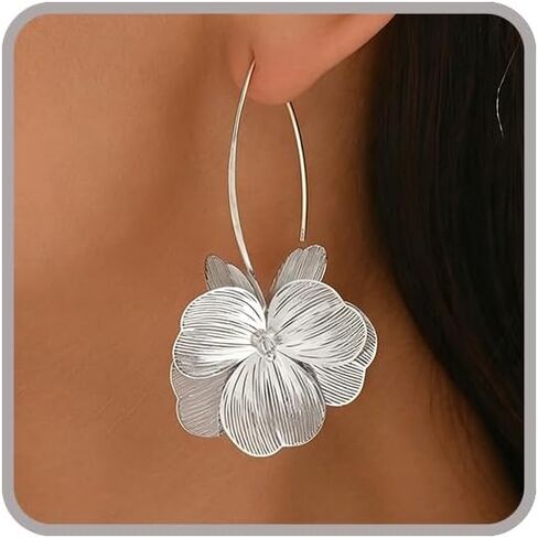 Big Gold Flower Statement Earrings for Women Large Hollow Filigree Floral Earrings Long Oversized Chandelier Petal Earring Chunky Flower Beach Vacation Jewelry Elegant Spring Summer Accessories in Saudi Arabia
